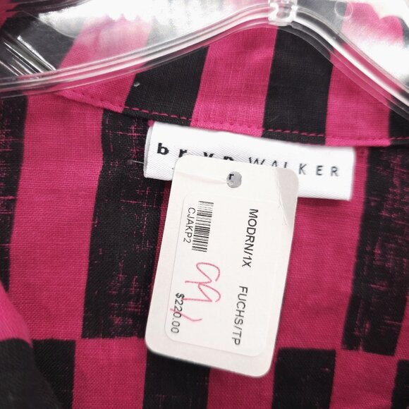 NEW BRYN WALKER Linen Shirt Fuchsia Pink Black Geometric OVERSIZED Size 1X - Picture 6 of 9